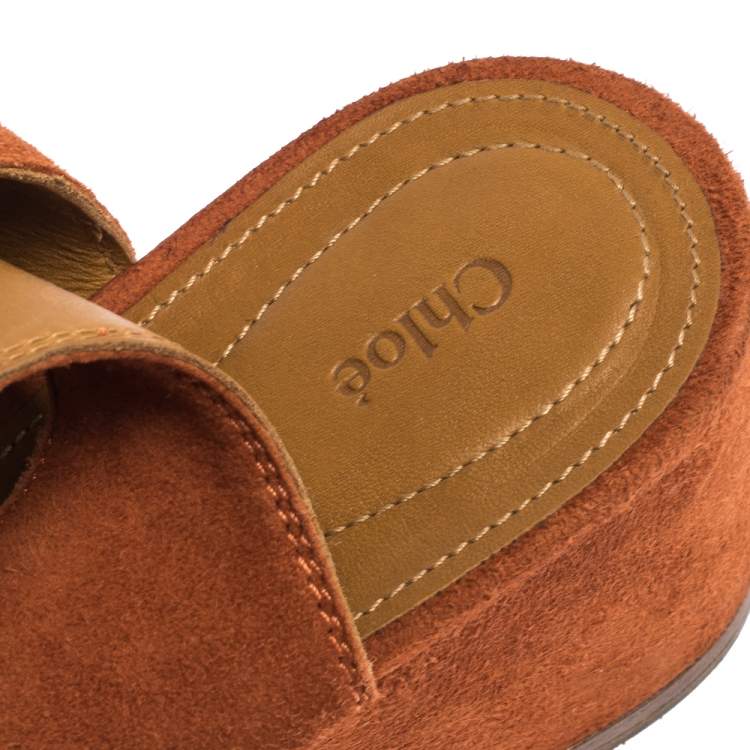 مملوكة مسبقًا Chloe Orange Suede Leather Lettonia Gladiator Wedge Sandals Size 37.5