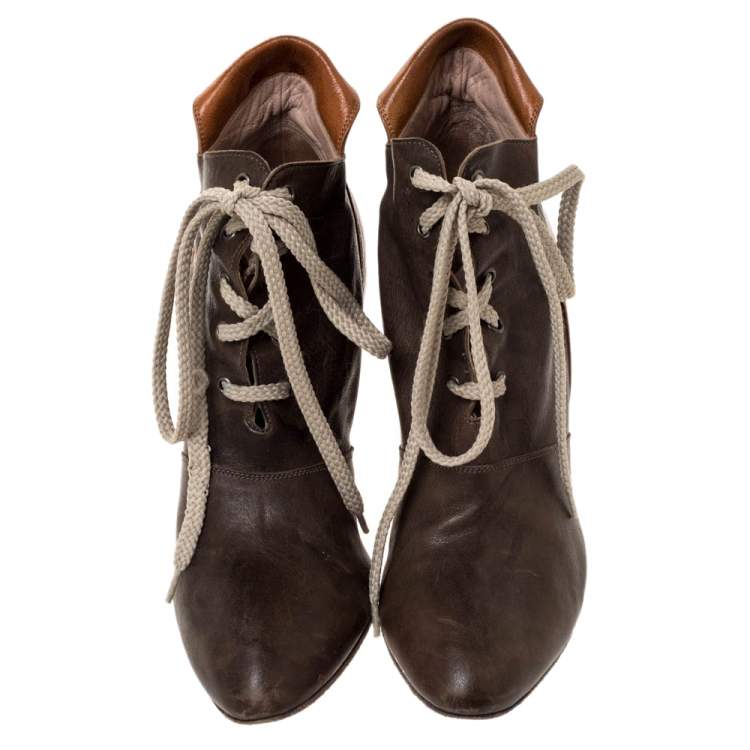 Pre Owned Chloe Brown Leather Pointed Toe Ankle Booties Size 36  
