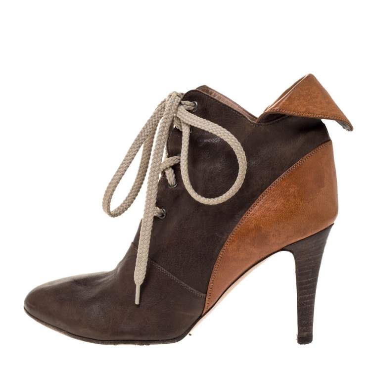Pre Owned Chloe Brown Leather Pointed Toe Ankle Booties Size 36  
