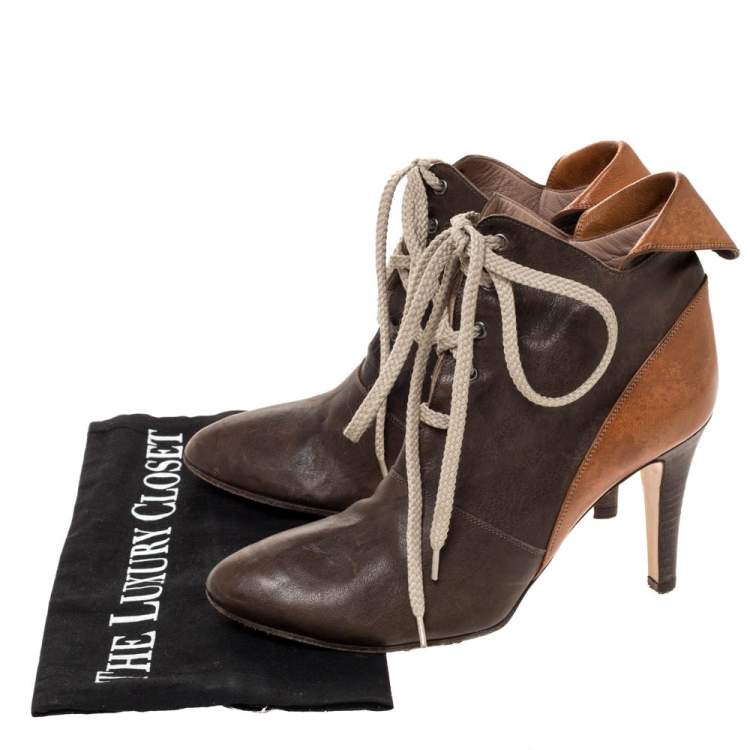 Pre Owned Chloe Brown Leather Pointed Toe Ankle Booties Size 36  