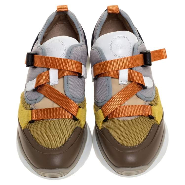 Pre Owned Chloe Multicolor Leather And Fabric Sonnie Low Top Sneakers Size 38