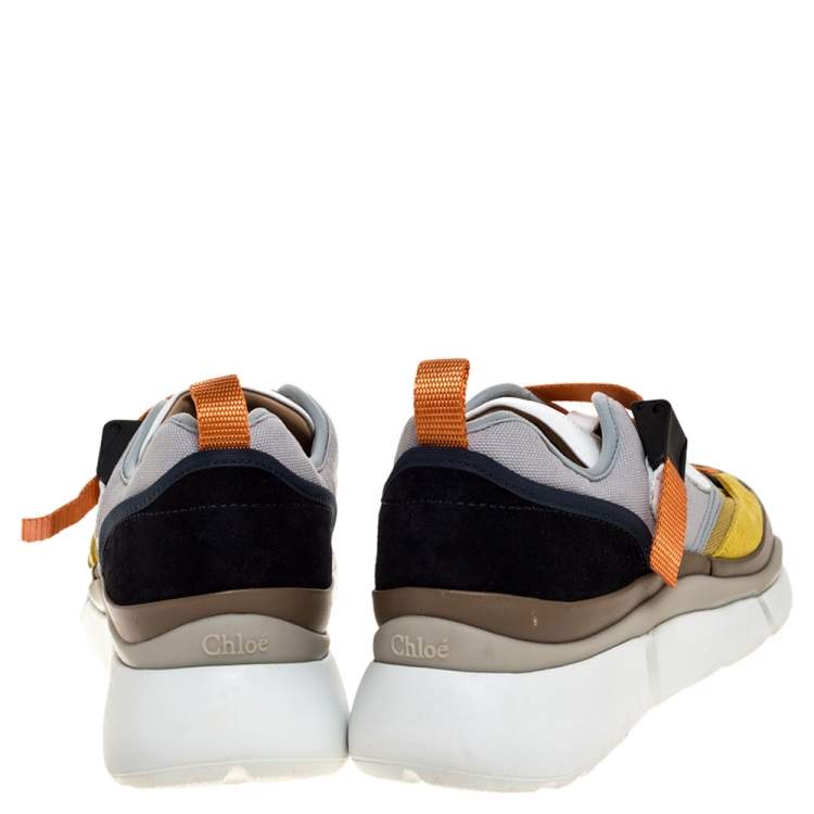 Pre Owned Chloe Multicolor Leather And Fabric Sonnie Low Top Sneakers Size 38