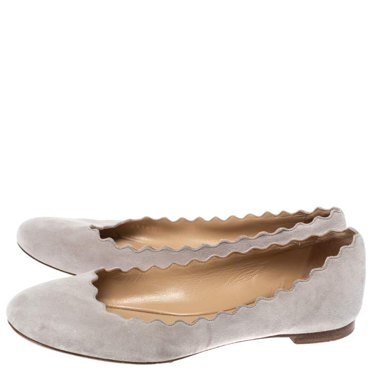 Pre Owned Chloe Grey Suede Lauren Scalloped Ballet Flats Size 36