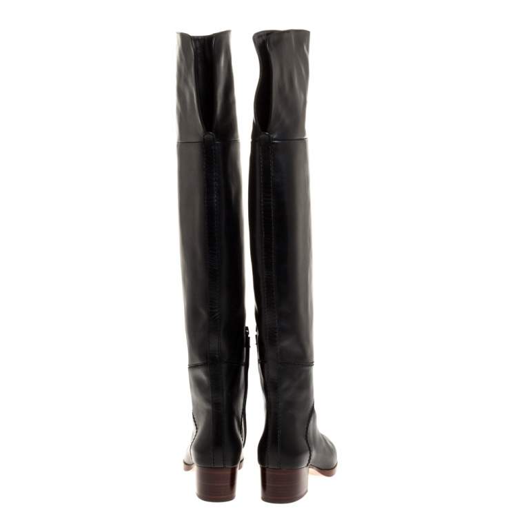 Pre Owned Chloe Black Leather Over the Knee Boots Size 36