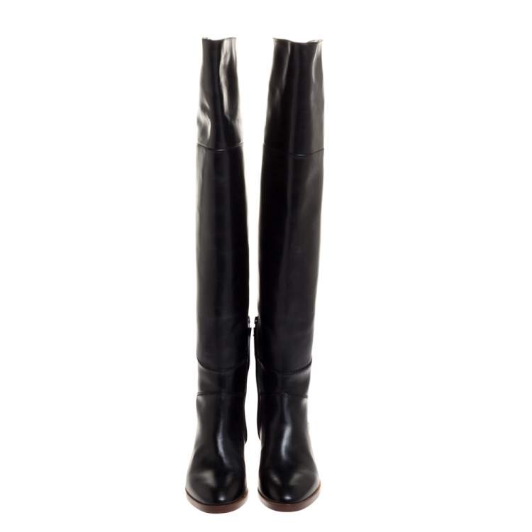 Pre Owned Chloe Black Leather Over the Knee Boots Size 36