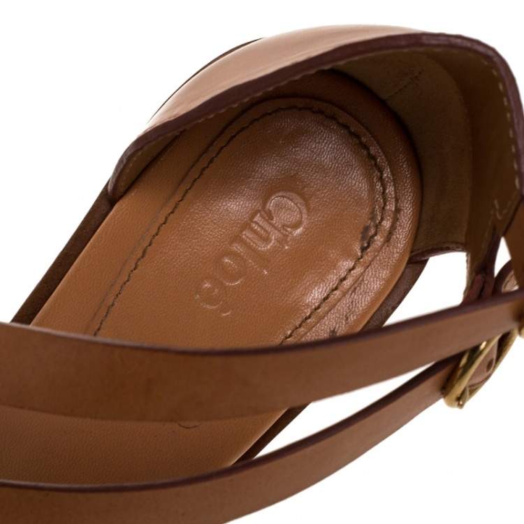 Pre Owned Chloe Tan Leather Double Ankle Strap Niko Sandals Size 38