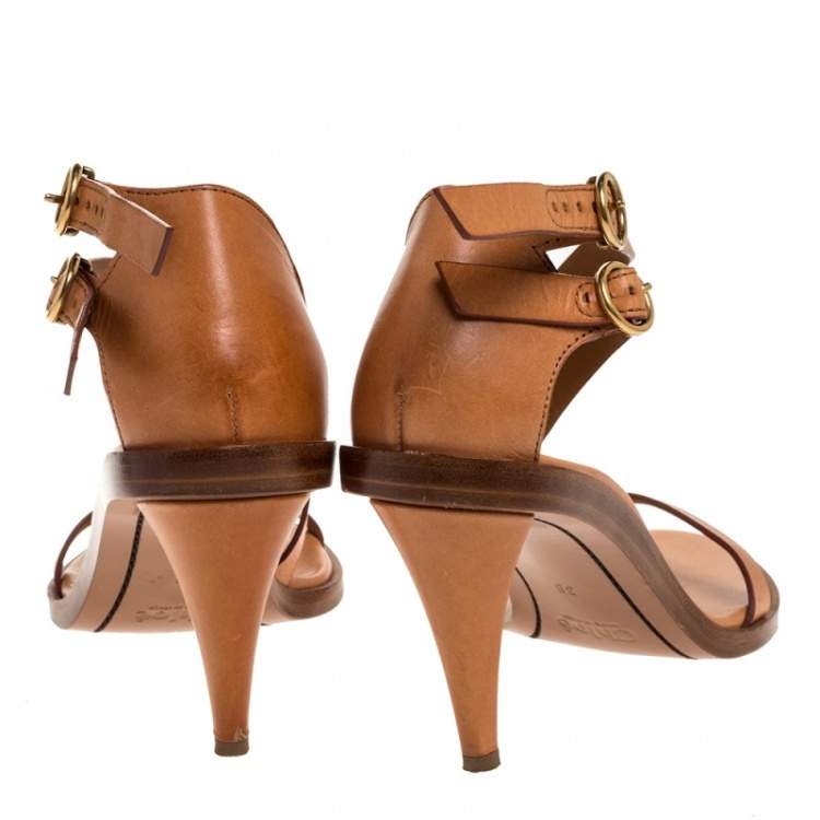 Pre Owned Chloe Tan Leather Double Ankle Strap Niko Sandals Size 38