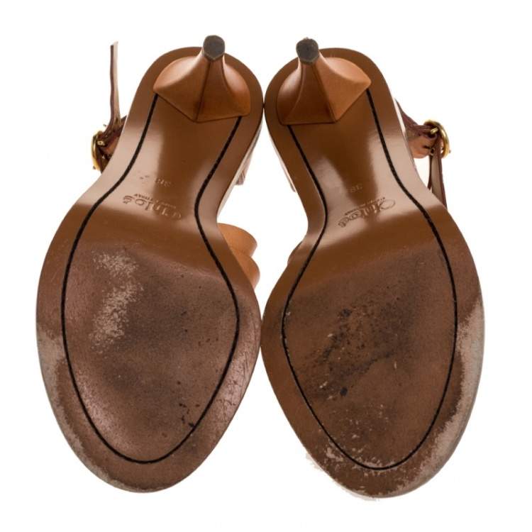Pre Owned Chloe Tan Leather Double Ankle Strap Niko Sandals Size 38