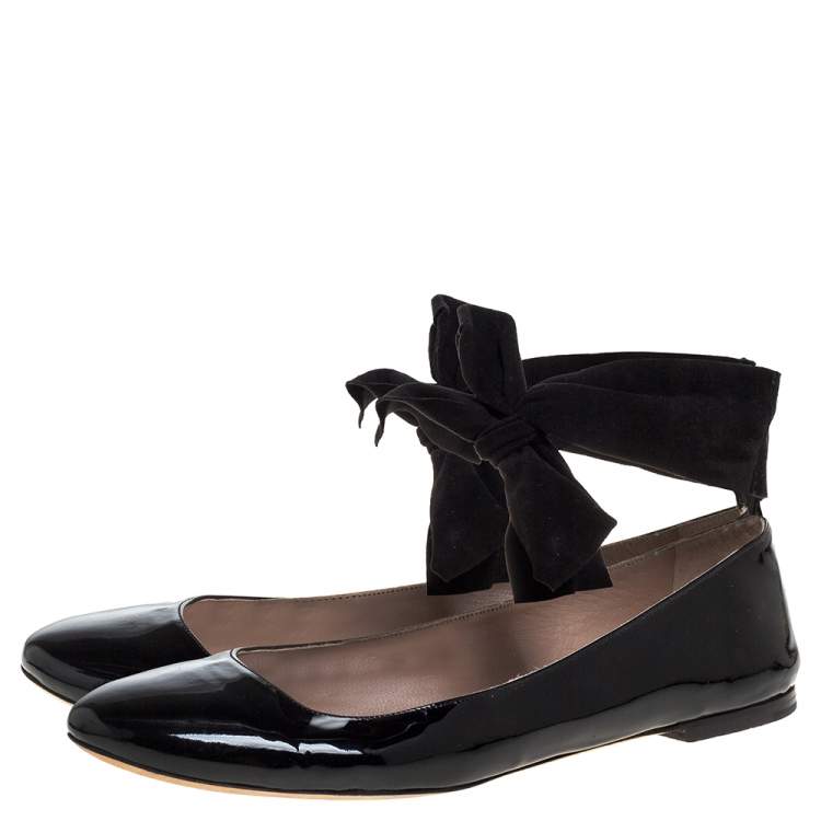 Pre Owned Chloé Black Patent Leather Ankle Wrap Ballet Flats Size 40.5