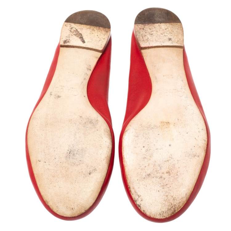 Pre Owned Chloe Red Leather Lauren Scalloped Ballet Flats Size 39.5