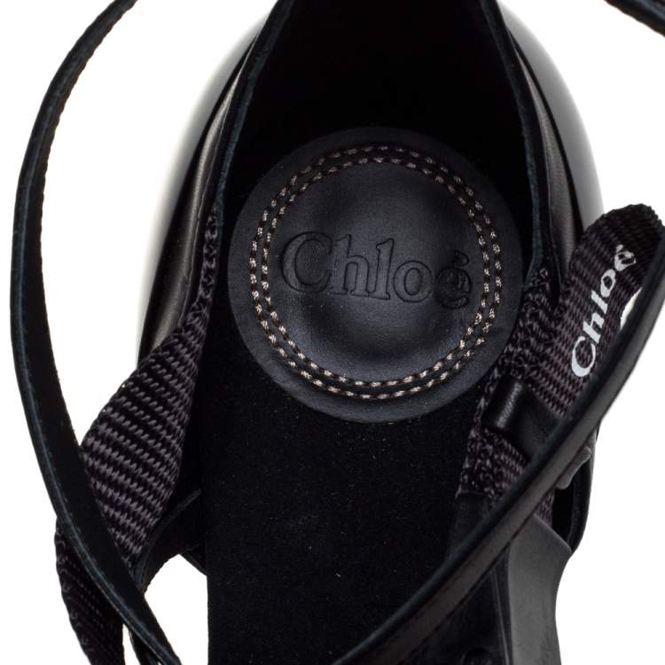 Pre Owned Chloe Black Leather and Canvas Strappy Logo Pointed Toe Sandals Size 40.5