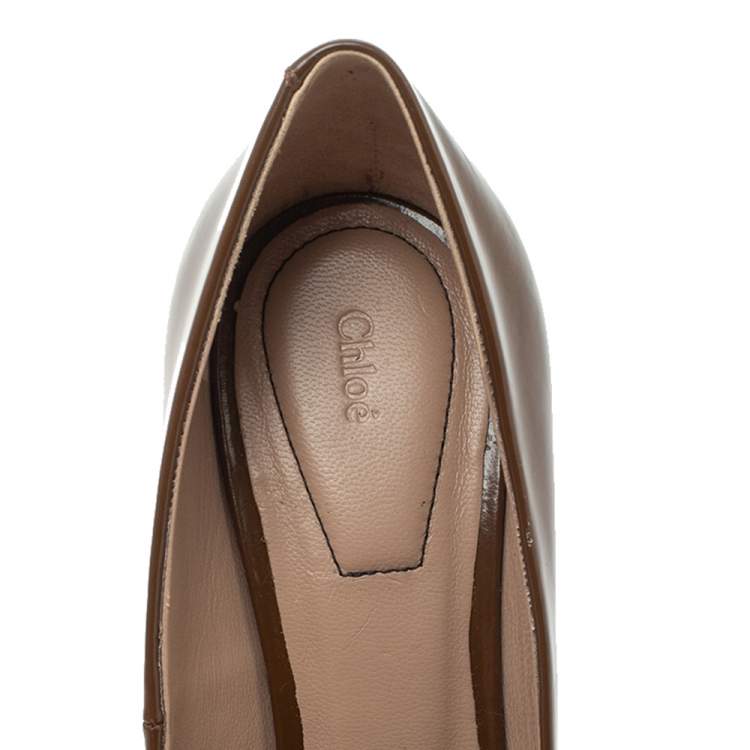 Pre Owned Chloe Brown Leather Crystal Embellished Round Toe Pumps Size 39