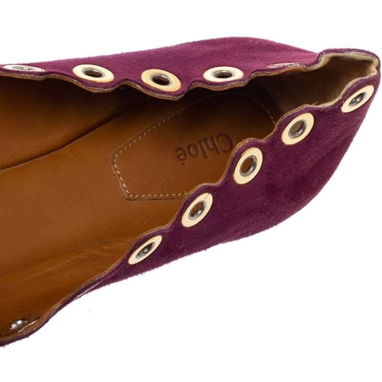 Pre Owned Chloe Purple Suede Lauren Scalloped Rivet Ballet Flats Size 38