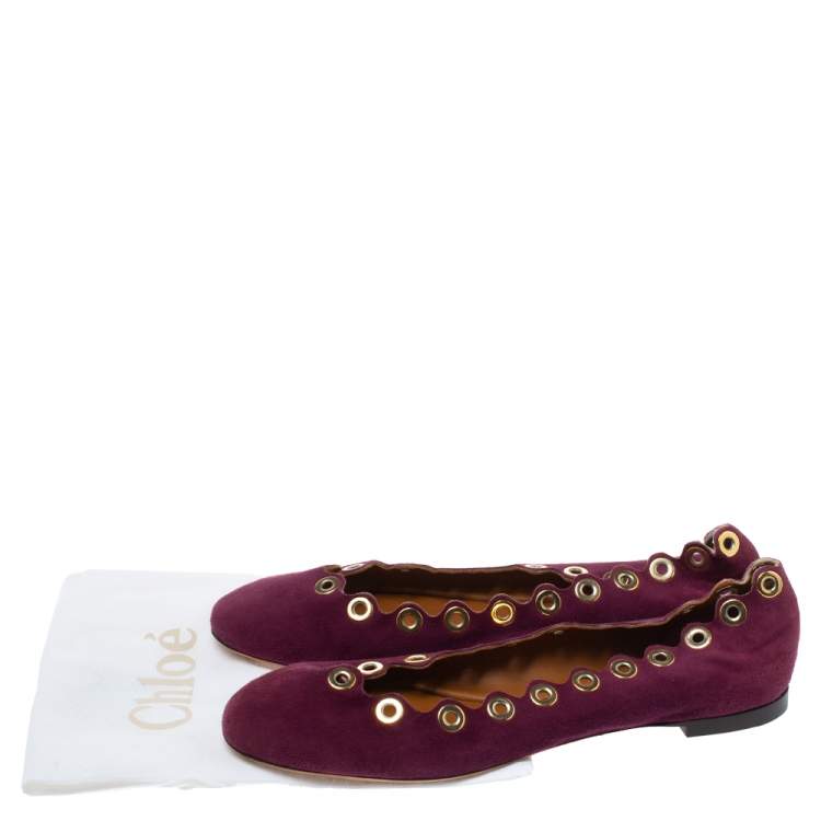 Pre Owned Chloe Purple Suede Lauren Scalloped Rivet Ballet Flats Size 38