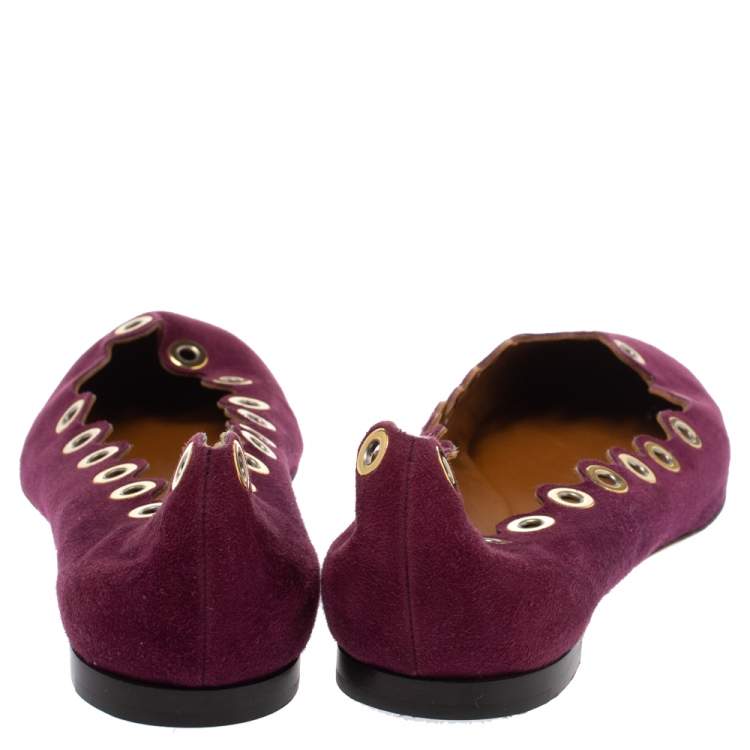 Pre Owned Chloe Purple Suede Lauren Scalloped Rivet Ballet Flats Size 38
