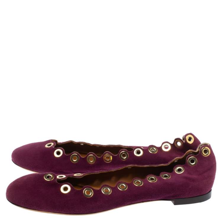 Pre Owned Chloe Purple Suede Lauren Scalloped Rivet Ballet Flats Size 38