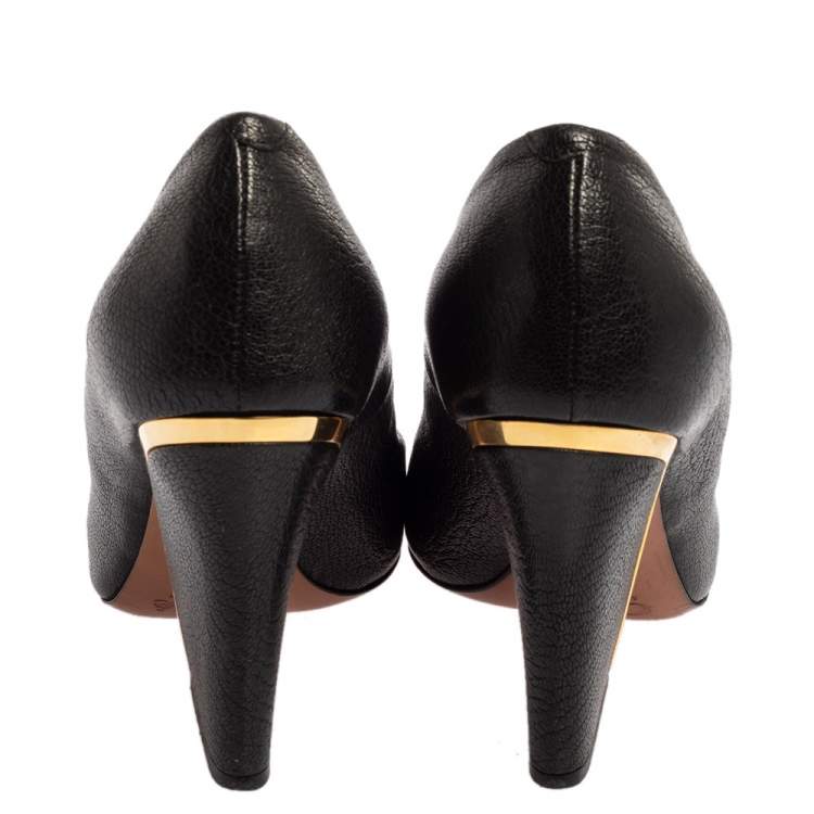 Pre Owned Chloe Black Textured Leather Beckie Pumps Size 36