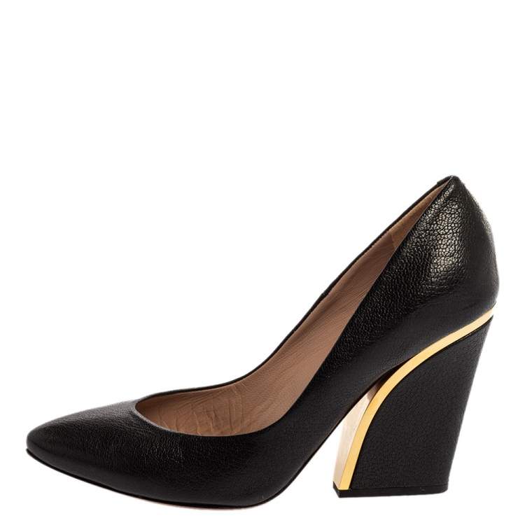 Pre Owned Chloe Black Textured Leather Beckie Pumps Size 36