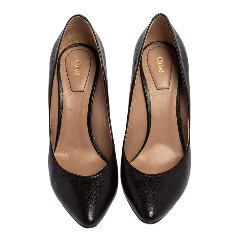 Pre Owned Chloe Black Textured Leather Beckie Pumps Size 36
