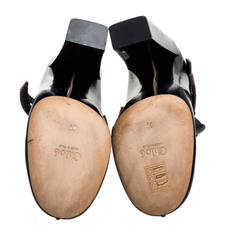 Pre Owned Chloe Black Leather Buckle Block Heel Pumps Size 39