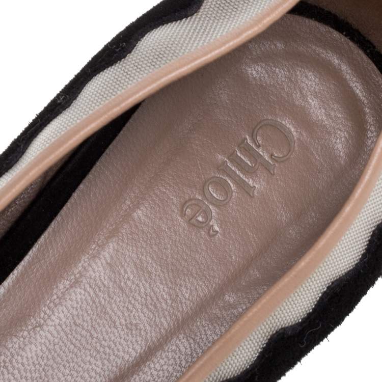 Pre Owned Chloe Black Suede And Mesh Scallop Tulle Ballet Flats Size 36.5