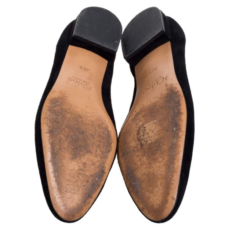 Pre Owned Chloe Black Suede And Mesh Scallop Tulle Ballet Flats Size 36.5