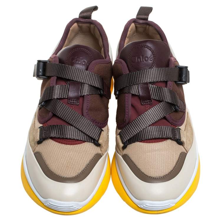 Pre Owned Chloe Multicolor Suede Leather And Canvas Sonnie Low Top Sneakers Size 37