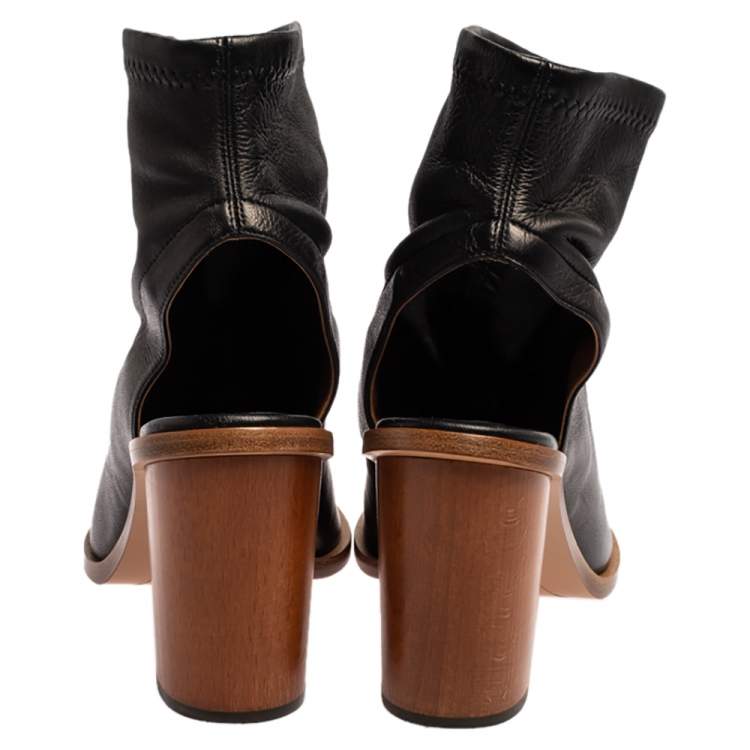 Pre Owned Chloe Black Leather Open Toe Block Heel Ankle Length Sandals Size 39