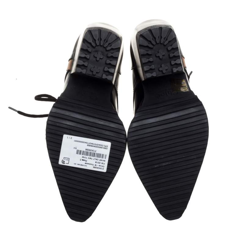 Pre Owned Chloé Black Leather Rylee Rubber Cap Toe Lace Up Ankle Boots Size 36