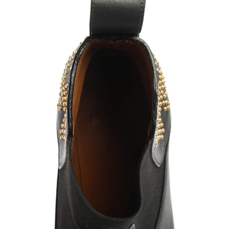 Pre Owned Chloe Grey Leather Studded Pointed Toe Ankle Boots Size 38.5