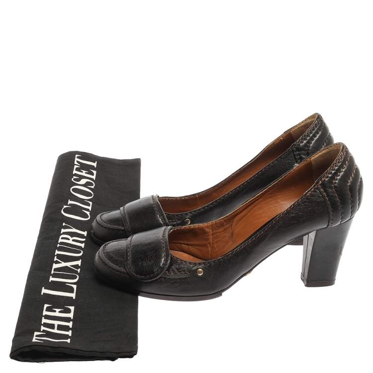 Pre Owned Chloe Brown Leather Round Toe Block Heel Pumps Size 37