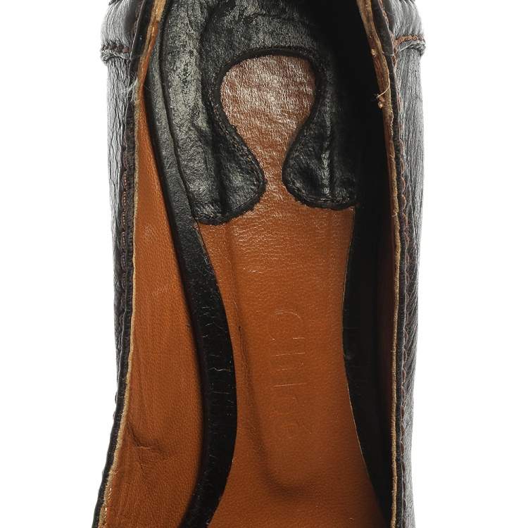 Pre Owned Chloe Brown Leather Round Toe Block Heel Pumps Size 37