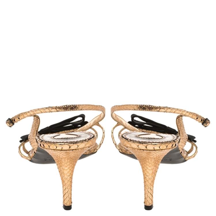 Pre Owned Chloe Rose Gold Snakeskin Slingback Sandals Size 41