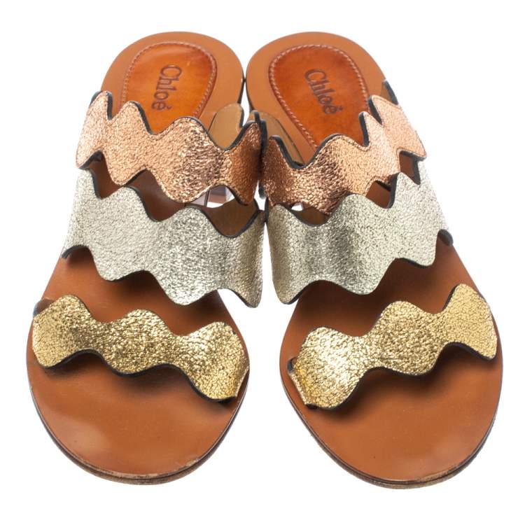 Pre Owned Chloe Multicolor Leather Lauren Slide Sandals Size 36