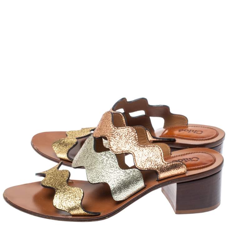 Pre Owned Chloe Multicolor Leather Lauren Slide Sandals Size 36