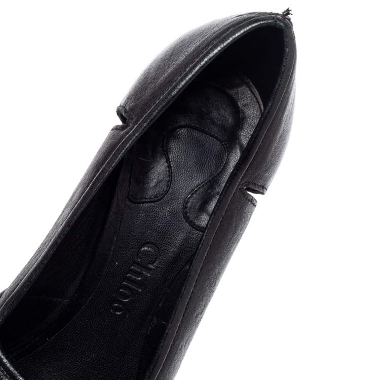 Pre Owned Chloe Black Leather Block Heel Peep Toe Platform Pumps Size 38.5