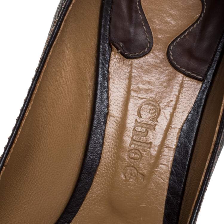 Pre Owned Chloe Brown Leather  Buckle Detail Round Toe Block Heel Pumps Size 39
