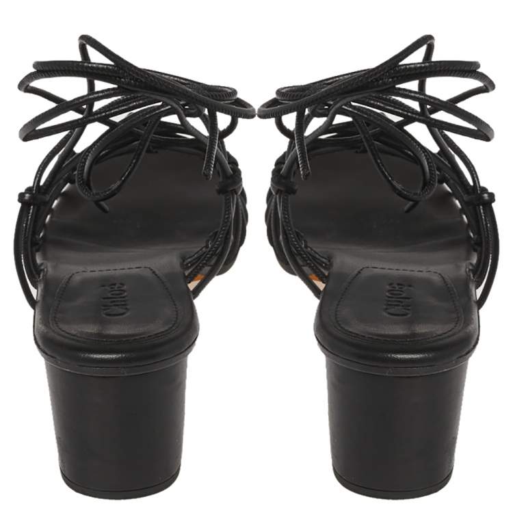 Pre Owned Chloe Black Leather Jamie Knot Ankle Wrap Sandals Size 39