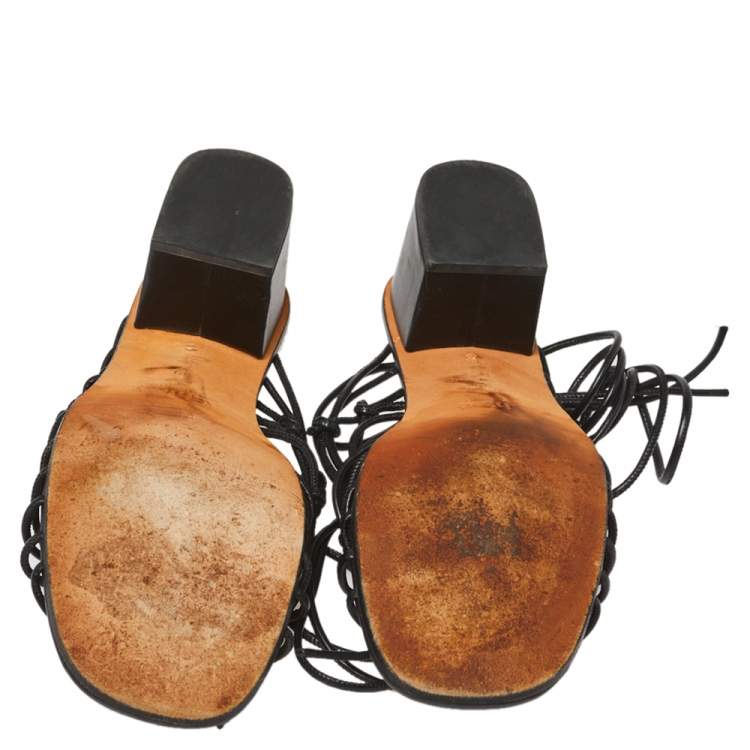 Pre Owned Chloe Black Leather Jamie Knot Ankle Wrap Sandals Size 39