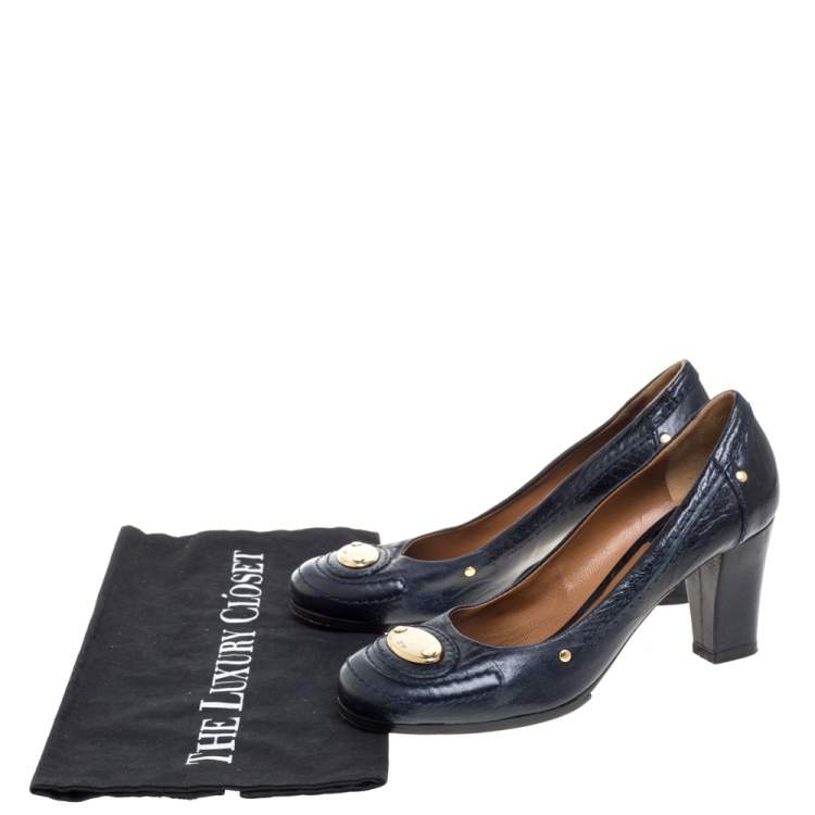 Pre Owned Chloe Blue Leather Block Heel Pumps Size 36