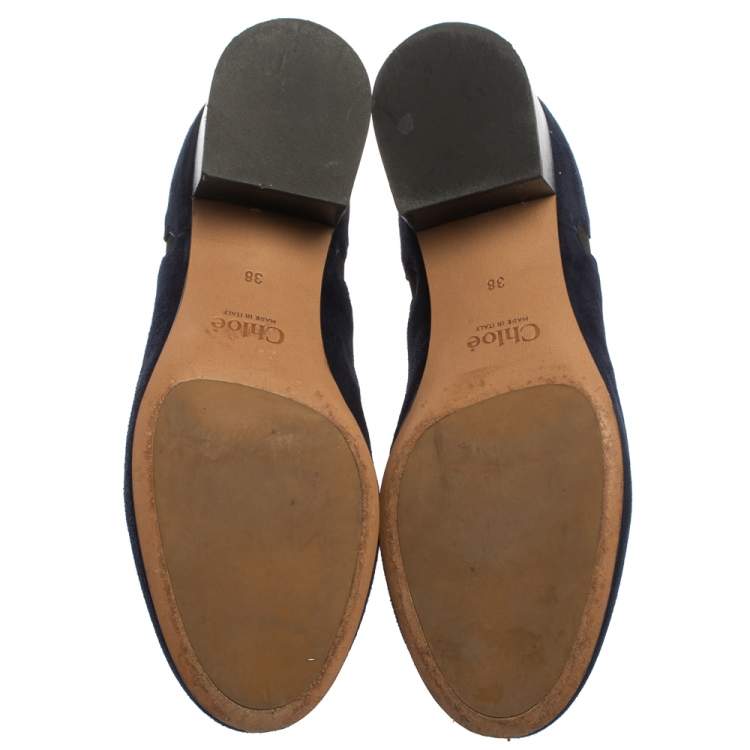 Pre Owned Chloe Navy Blue Suede Lauren Block Heels Ankle Boots Size 38