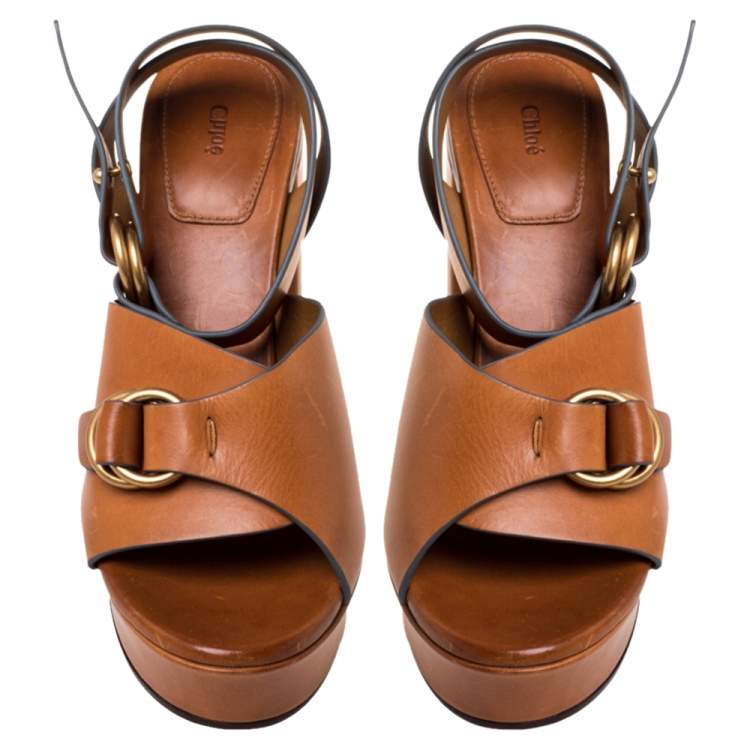 Pre Owned Chloe Tan Leather Kingsley Platform Sandals Size 39