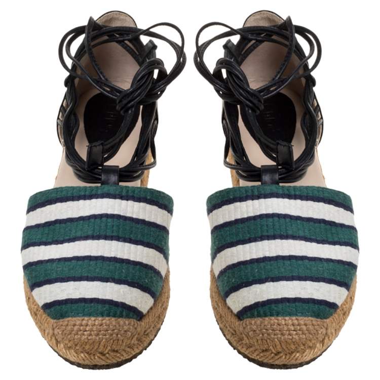 Pre Owned Chloe Multicolor Fabric and Leather Ankle Wrap Flat Espadrilles Size 36