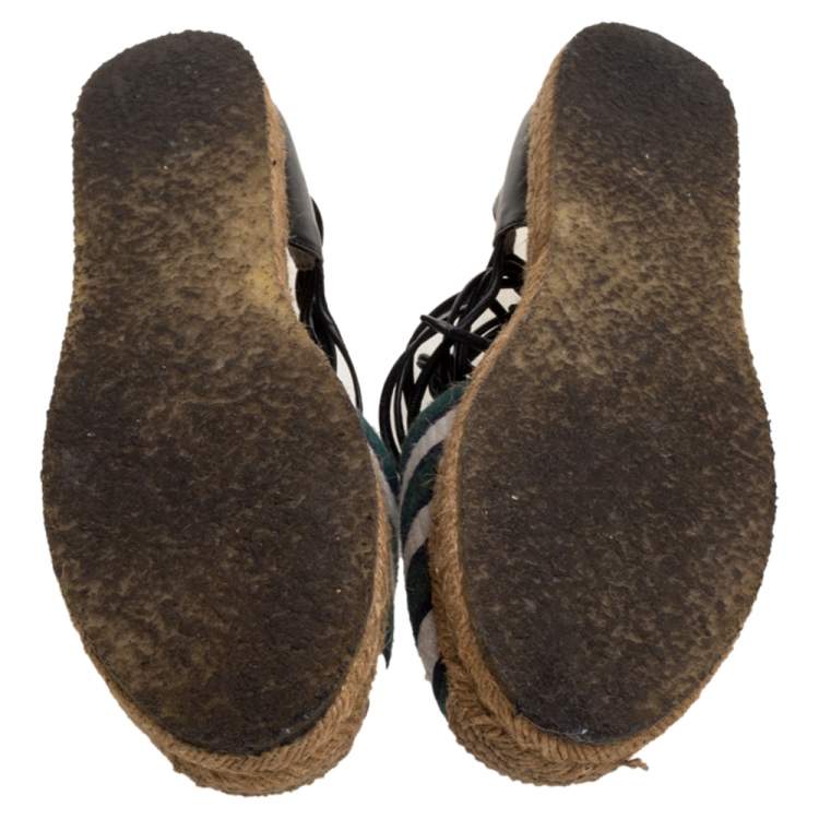 Pre Owned Chloe Multicolor Fabric and Leather Ankle Wrap Flat Espadrilles Size 36
