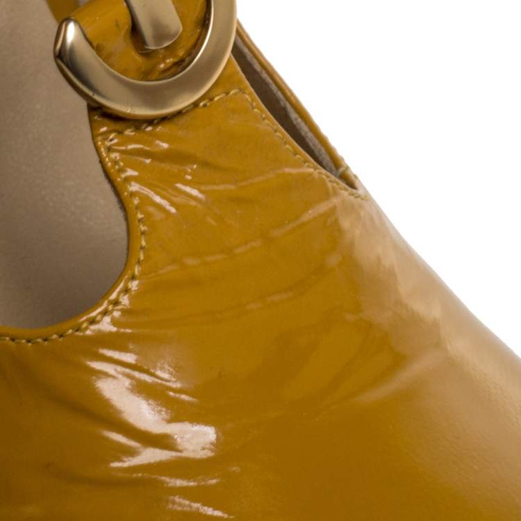 Pre Owned Chloe Yellow Leather T Strap Square Toe Pumps Size 37