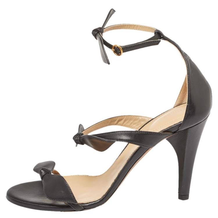 Pre Owned Chloe Black Leather Bow Ankle Strap Sandals Size 36