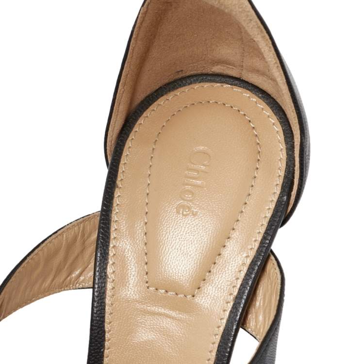 Pre Owned Chloe Black Leather Bow Ankle Strap Sandals Size 36