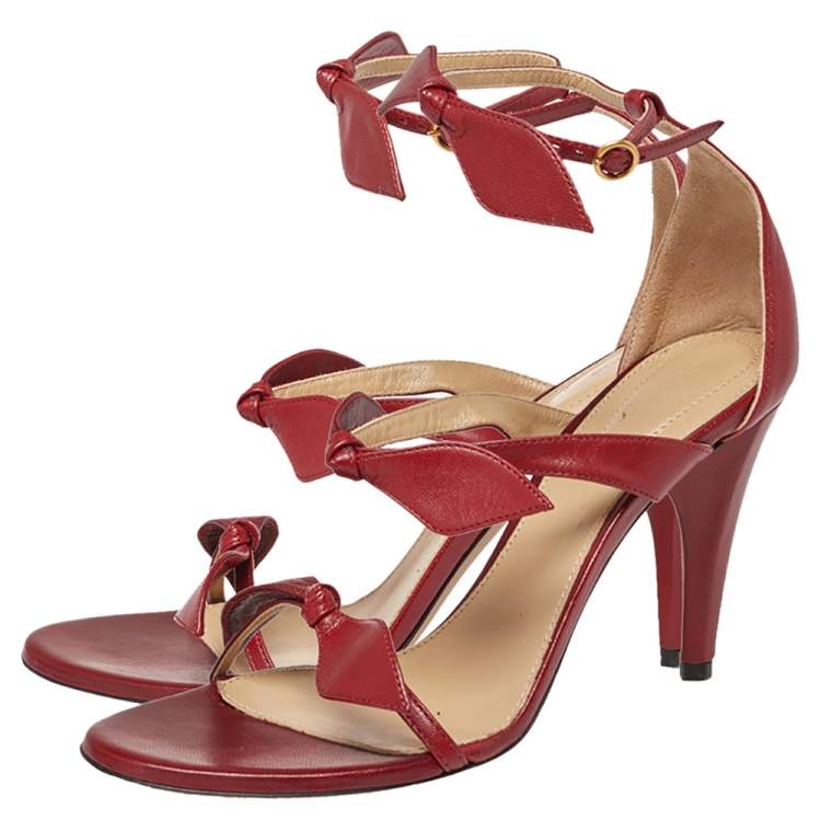 Pre Owned Chloe Burgundy Leather Bow Ankle Strap Sandals Size 36.5