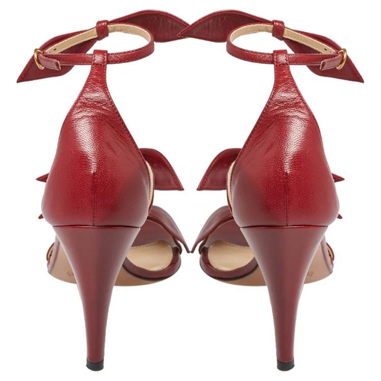 Pre Owned Chloe Burgundy Leather Bow Ankle Strap Sandals Size 36.5