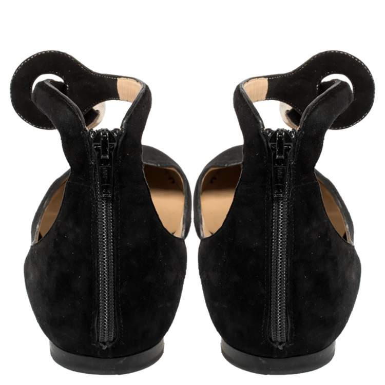 Pre Owned Chloe Black Suede Ankle Strap Ballet Flats Size 38.5